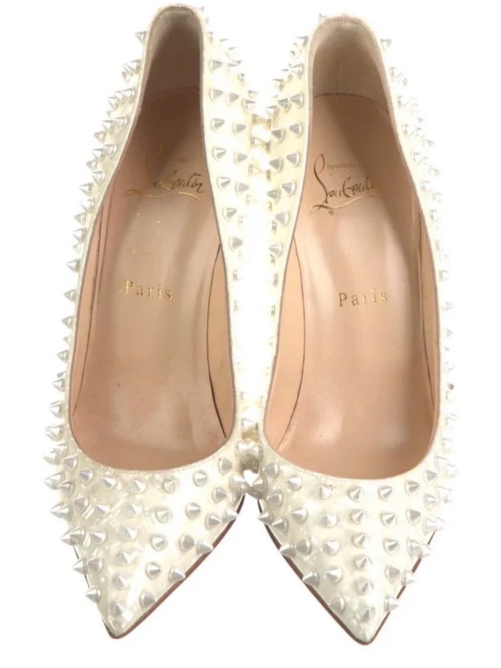 Christian Louboutin Ivory white pigalle follies Spike Pointed heels